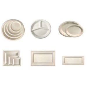 Plato de fibra cuadrado color Hueso grande